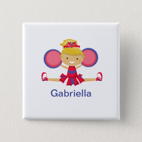 Red and Blue Spirit Girl Cheerleader Square Button