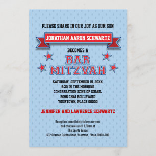 Red and Blue Sports Tackle Twill Bar Mitzvah Invitation