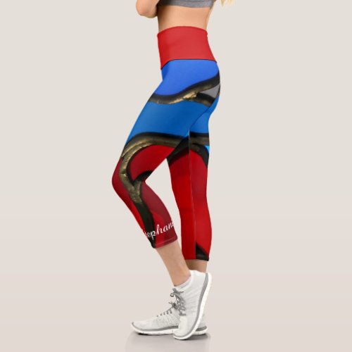Red and Blue Stained Glass Name Capri Leggings