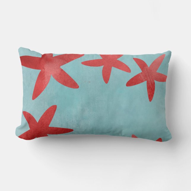 Red and Blue Starfish Lumbar Pillow (Front)