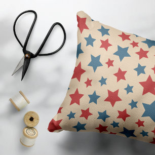 Red and Blue Stars, 4th of July, Beige Background Accent Pillow