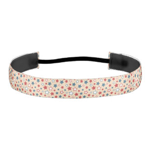 Red and Blue Stars, 4th of July, Beige Background Athletic Headband