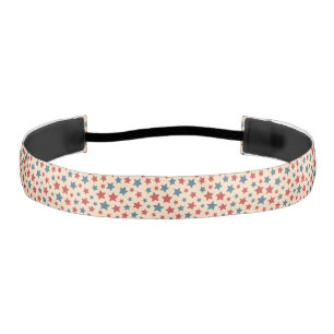 Red and Blue Stars, 4th of July, Beige Background Athletic Headband