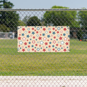 Red and Blue Stars, 4th of July, Beige Background Banner
