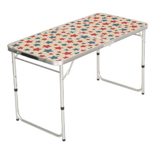 Red and Blue Stars, 4th of July, Beige Background Beer Pong Table
