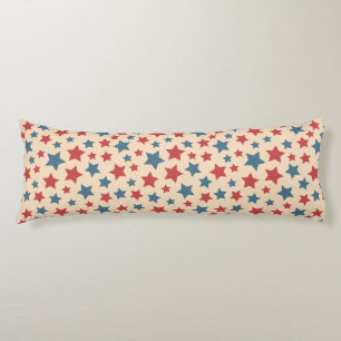 Red and Blue Stars, 4th of July, Beige Background Body Pillow