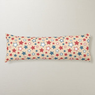 Red and Blue Stars, 4th of July, Beige Background Body Pillow