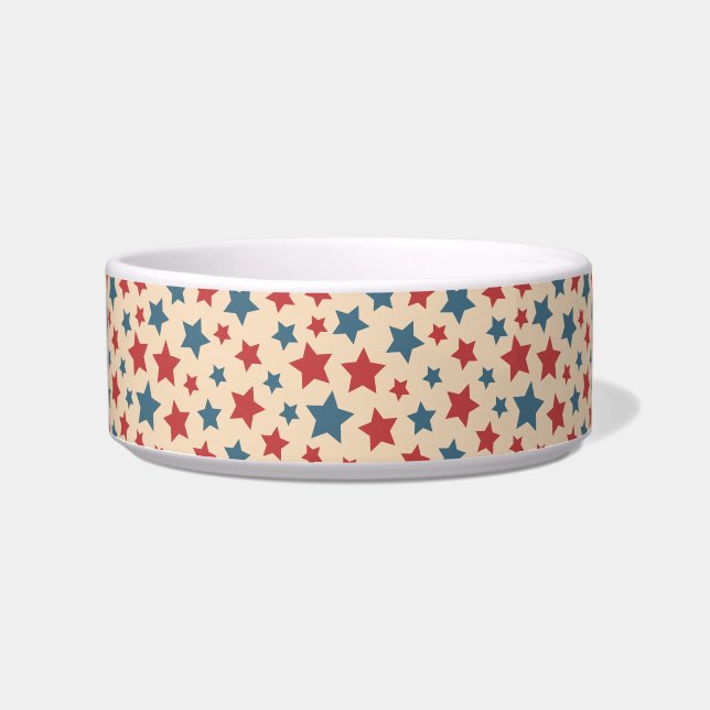 Red and Blue Stars, 4th of July, Beige Background Bowl (Front)
