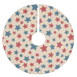Red and Blue Stars, 4th of July, Beige Background Brushed Polyester Tree Skirt