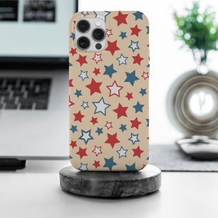 Red and Blue Stars, 4th of July, Beige Background iPhone 15 Pro Max Case