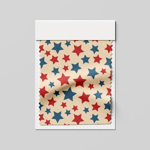 Red and Blue Stars, 4th of July, Beige Background Fabric