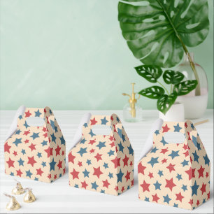 Red and Blue Stars, 4th of July, Beige Background Favor Boxes