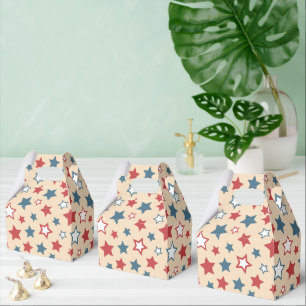 Red and Blue Stars, 4th of July, Beige Background Favor Boxes