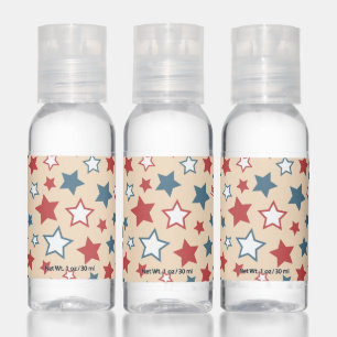 Red and Blue Stars, 4th of July, Beige Background Hand Sanitizer