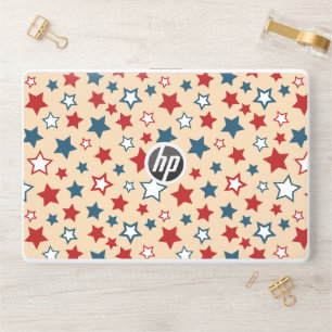 Red and Blue Stars, 4th of July, Beige Background HP Laptop Skin