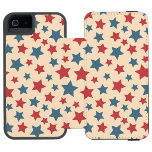 Red and Blue Stars, 4th of July, Beige Background iPhone SE/5/5s Wallet Case