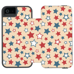 Red and Blue Stars, 4th of July, Beige Background iPhone SE/5/5s Wallet Case