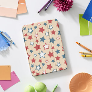 Red and Blue Stars, 4th of July, Beige Background iPad Pro Cover