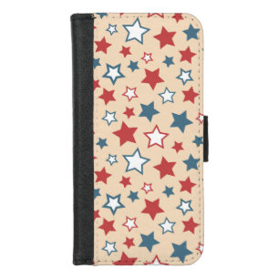Red and Blue Stars, 4th of July, Beige Background iPhone 8/7 Wallet Case
