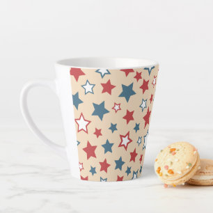 Red and Blue Stars, 4th of July, Beige Background Latte Mug