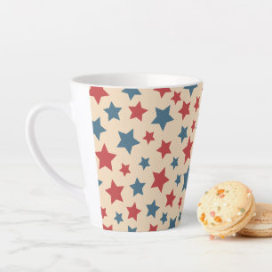 Red and Blue Stars, 4th of July, Beige Background Latte Mug