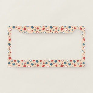 Red and Blue Stars, 4th of July, Beige Background License Plate Frame