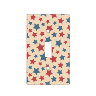 Red and Blue Stars, 4th of July, Beige Background Light Switch Cover