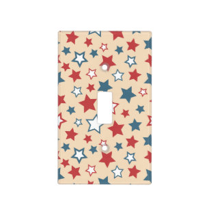 Red and Blue Stars, 4th of July, Beige Background Light Switch Cover