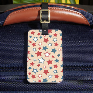 Red and Blue Stars, 4th of July, Beige Background Luggage Tag