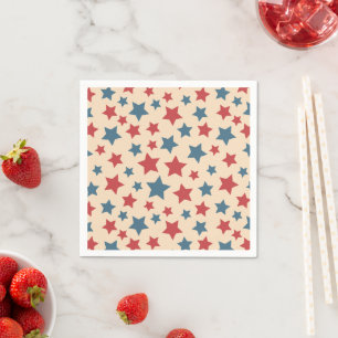 Red and Blue Stars, 4th of July, Beige Background Napkins