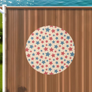 Red and Blue Stars, 4th of July, Beige Background Outdoor Rug