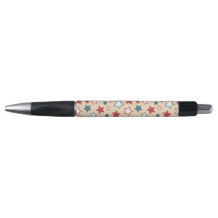 Red and Blue Stars, 4th of July, Beige Background Pen
