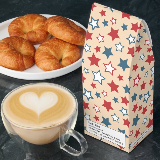 Red and Blue Stars, 4th of July, Beige Background Roasted Coffee (Breakfast)