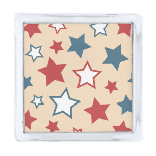 Red and Blue Stars, 4th of July, Beige Background Silver Finish Lapel Pin
