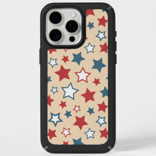 Red and Blue Stars, 4th of July, Beige Background iPhone 15 Pro Max Case