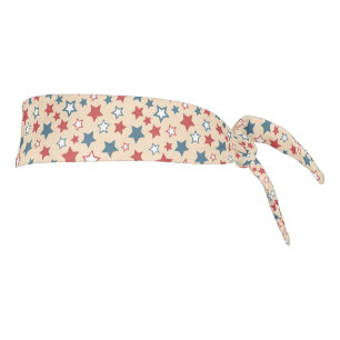 Red and Blue Stars, 4th of July, Beige Background Tie Headband