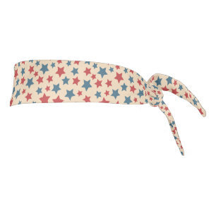 Red and Blue Stars, 4th of July, Beige Background Tie Headband