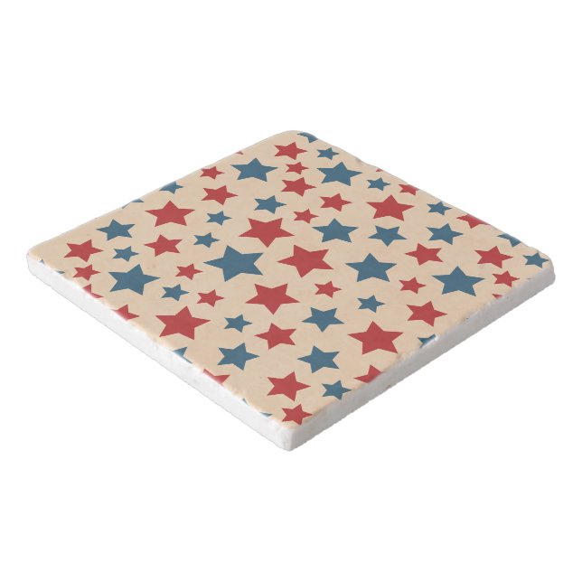 Red and Blue Stars, 4th of July, Beige Background Trivet (Corner)