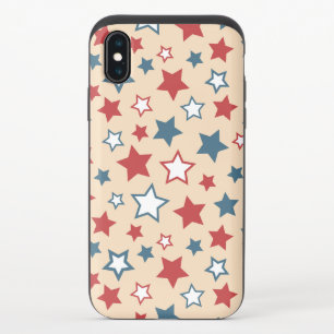 Red and Blue Stars, 4th of July, Beige Background iPhone XS Slider Case