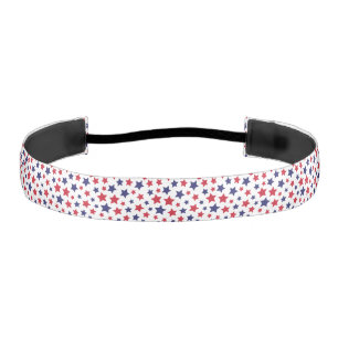 Red and Blue Stars, 4th of July, White Background Athletic Headband