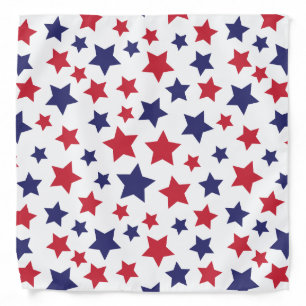 Red and Blue Stars, 4th of July, White Background Bandana