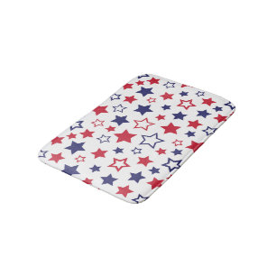 Red and Blue Stars, 4th of July, White Background Bath Mat