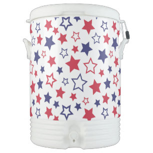 Red and Blue Stars, 4th of July, White Background Beverage Cooler
