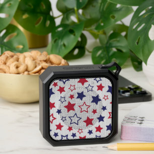 Red and Blue Stars, 4th of July, White Background Bluetooth Speaker