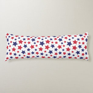 Red and Blue Stars, 4th of July, White Background Body Pillow