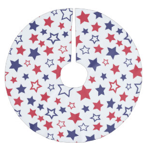 Red and Blue Stars, 4th of July, White Background Brushed Polyester Tree Skirt