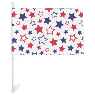 Red and Blue Stars, 4th of July, White Background Car Flag