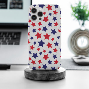 Red and Blue Stars, 4th of July, White Background iPhone 15 Pro Max Case