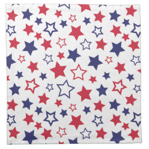 Red and Blue Stars, 4th of July, White Background Cloth Napkin