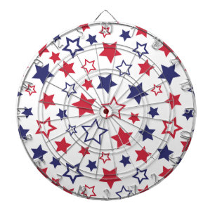 Red and Blue Stars, 4th of July, White Background Dart Board